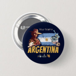 Chapa Redonda De 5 Cm Gaucho vintage de Argentina con pelota de fútbol d