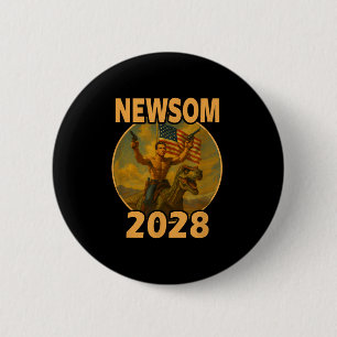 Chapa Redonda De 5 Cm Gavin Newsom 2028 Audaz Líder Patriótico Riding Di