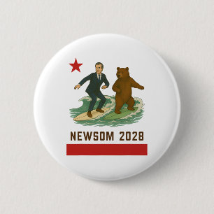 Chapa Redonda De 5 Cm Gavin Newsom 2028 Elección California Bandera Surf