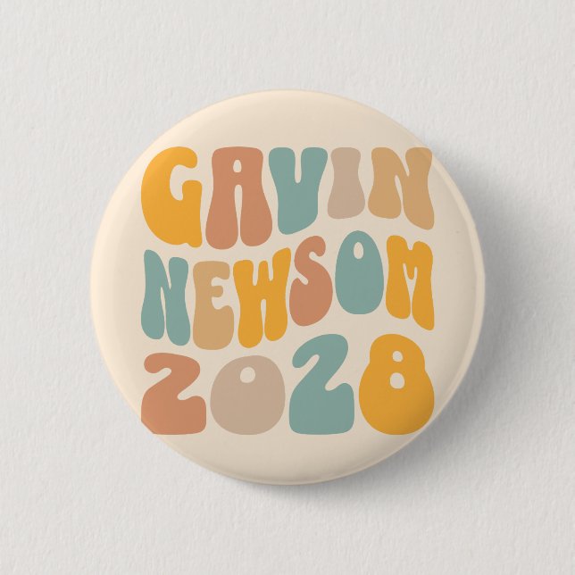 Chapa Redonda De 5 Cm Gavin Newsom 2028 Para Presidente Wavy Textos (Anverso)