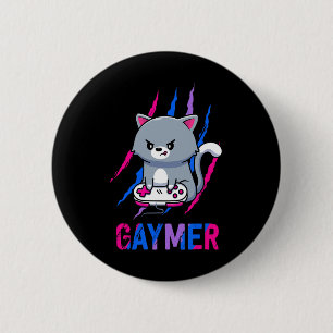 Chapa Redonda De 5 Cm Gaymer Geek Orgullo Lgbt Videojuego Amantes Gato R