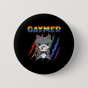 Chapa Redonda De 5 Cm Gaymer Purride Cat Video Game Gamer Lgbtq Rainbow
