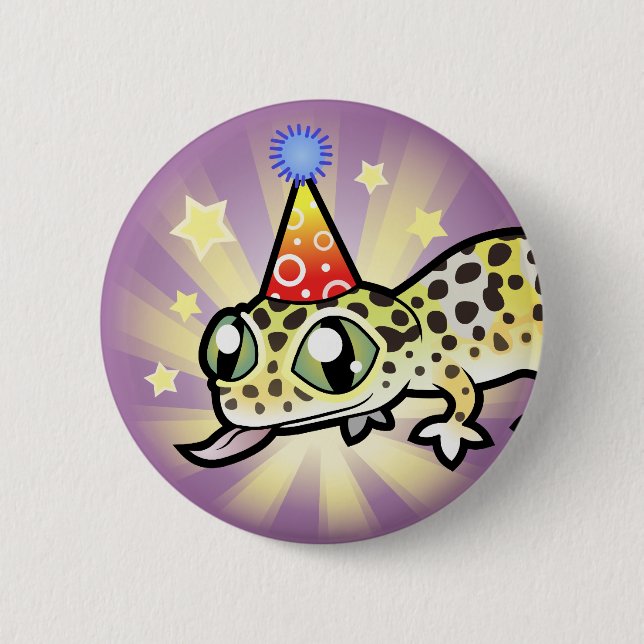 Chapa Redonda De 5 Cm Geco Leopardo de Cumpleaños (Anverso)