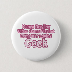 Chapa Redonda De 5 Cm Geek rosado