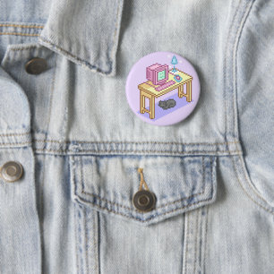 Chapa Redonda De 5 Cm Geeky Pastel Rosa Yellow Pixel Art Computer