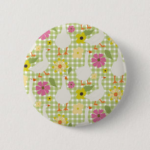 Chapa Redonda De 5 Cm Geese lindo con flores dibujadas a mano - Green Ch