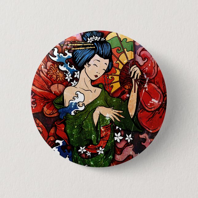 Chapa Redonda De 5 Cm Geisha (Anverso)