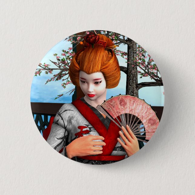 Chapa Redonda De 5 Cm Geisha (Anverso)