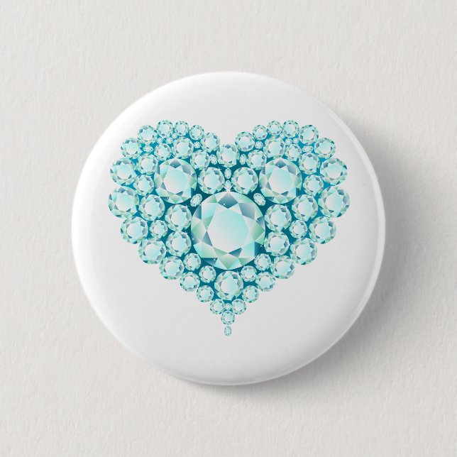 Chapa Redonda De 5 Cm Gemas del corazón de Aquamarine (Anverso)