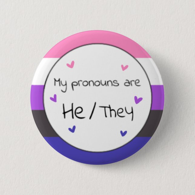 Chapa Redonda De 5 Cm Genderfluid He/They Pronoun Pin (Anverso)