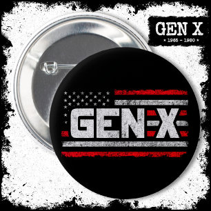 Chapa Redonda De 5 Cm Generación X Orgulloso General Xer Bandera America