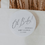 Chapa Redonda De 5 Cm Género caprichoso neutro Oh bebé<br><div class="desc">Presentamos nuestro caprichoso botón neutro de género oh baby, perfecto para cualquier temporada, ya sea otoño, invierno, primavera o verano. Este botón tiene un ambiente de moda boho con caligrafía moderna y elegante y un diseño minimalista en blanco y negro. Es bonito y única, con un toque de chic vintage,...</div>