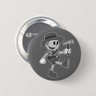 Chapa Redonda De 5 Cm Geólogo de Dibujos Animados Retro (Blanco y Negro)