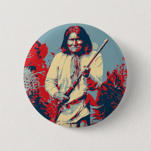 Chapa Redonda De 5 Cm Geronimo Pop Art - Jefe de Guerrero Indio Apache