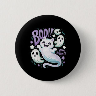 Chapa Redonda De 5 Cm Ghost Cat Boo Kitty Halloween