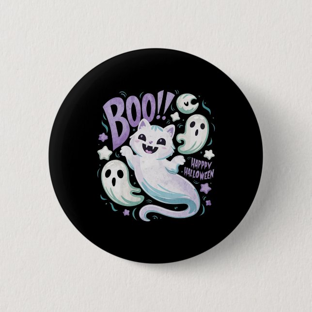 Chapa Redonda De 5 Cm Ghost Cat Boo Kitty Halloween (Anverso)