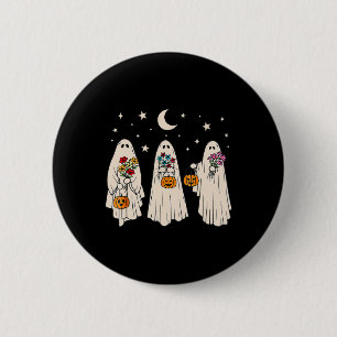 Chapa Redonda De 5 Cm Ghost Floral Groovy Vintage Retro Halloween Costum