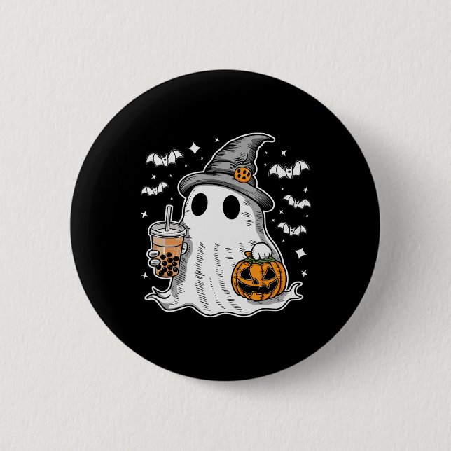 Chapa Redonda De 5 Cm Ghost Milktea Fantasma Beber té de burbuja (Anverso)
