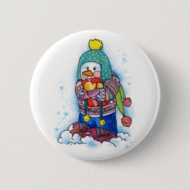 Chapa Redonda De 5 Cm Gift Snowman (Anverso)