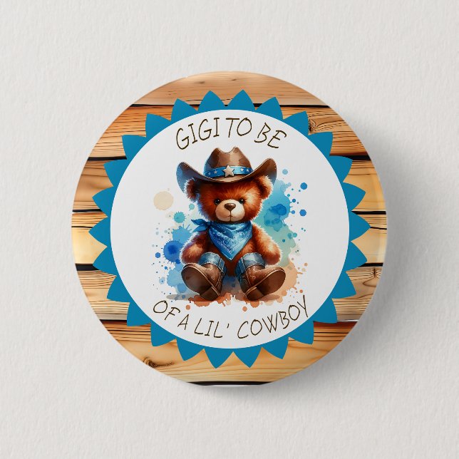 Chapa Redonda De 5 Cm Gigi para | Cowboy Teddy Bear Baby Shower (Anverso)