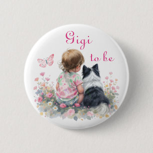 Chapa Redonda De 5 Cm Gigi por venir Fiesta de bebé y cachorro rosa