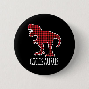 Chapa Redonda De 5 Cm Gigisaurus Buffalo Plaid Dinosaur Divertido Combin