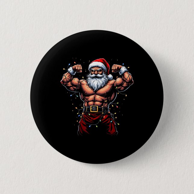 Chapa Redonda De 5 Cm Gimnasio Santa Navidades Entrenando Muscular Santa (Anverso)