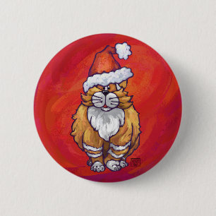 Chapa Redonda De 5 Cm Ginger Cat Navidades En Rojo