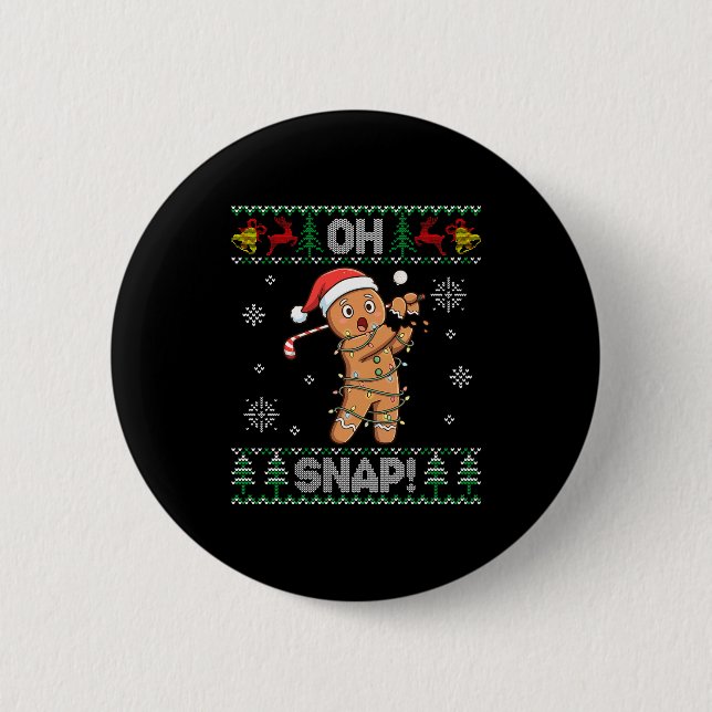 Chapa Redonda De 5 Cm Gingerbread Golf Christmas Cookie Oh Snap Santa Ug (Anverso)