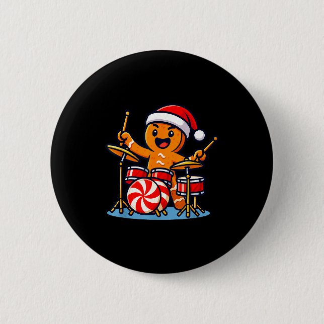 Chapa Redonda De 5 Cm Gingerbread Man Playing Drums  (Anverso)