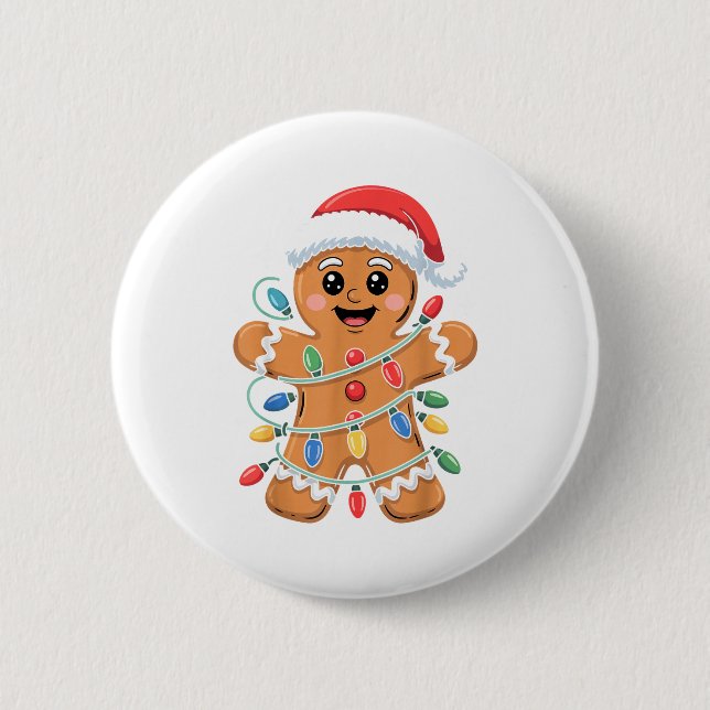 Chapa Redonda De 5 Cm Gingerbread Man Tangled Christmas Lights  (Anverso)