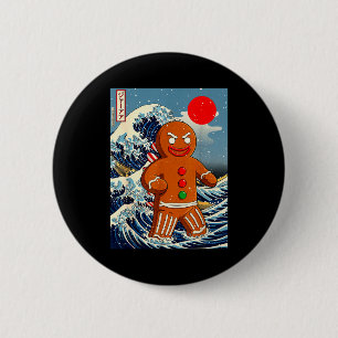 Chapa Redonda De 5 Cm Gingerbread-zilla Arte Japonés Antiguo Divertido N