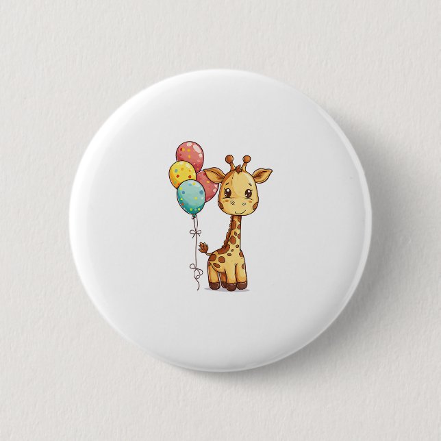 Chapa Redonda De 5 Cm Girafa Cuta Con Globos (Anverso)