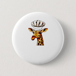 Chapa Redonda De 5 Cm Giraffe del chef - Giraffe dulce en el Gorra del c