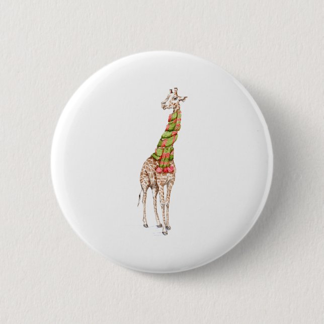 Chapa Redonda De 5 Cm Giraffe en una bufanda (Anverso)