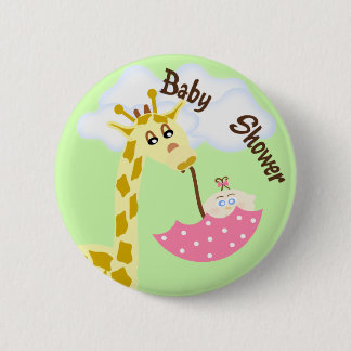 Chapa Redonda De 5 Cm Giraffe llevando la invitación de los paraguas en 