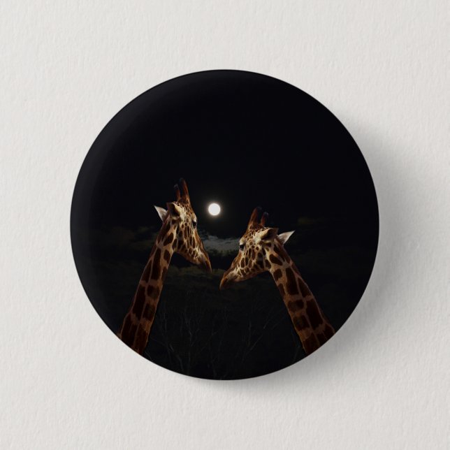 Chapa Redonda De 5 Cm Giraffe Love In The Moonlight, (Anverso)