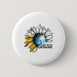 Chapa Redonda De 5 Cm Girasol de pie con Ucrania - Ropa fuerte de Ucrani