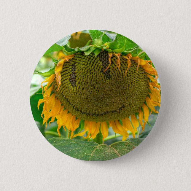 Chapa Redonda De 5 Cm Girasol sonriente (Anverso)