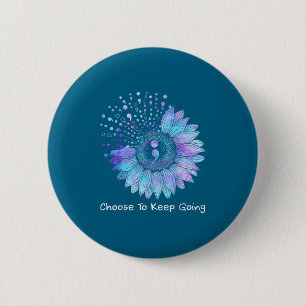 Chapa Redonda De 5 Cm Girasol Verde Azul Ribete Prevención del Suicidio