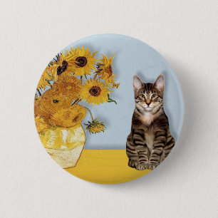 Chapa Redonda De 5 Cm Girasoles - gato atigrado marrón 30