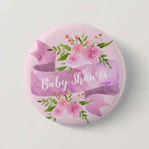 Chapa Redonda De 5 Cm Girly, Bonito, Moda, Rubor Floral Pink Baby Shower