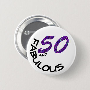 Chapa Redonda De 5 Cm Girly Purple Purpurina 50 Fabuloso cumpleaños
