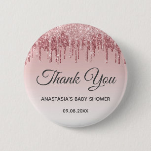 Chapa Redonda De 5 Cm Glam Blush Rosa Dorado Glitter Gracias Baby Shower