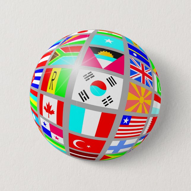 Chapa Redonda De 5 Cm Globe of Flags (Anverso)