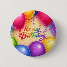 Chapa Redonda De 5 Cm Globos brillantes y coloridos Es Mi Cumpleaños