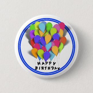 Chapa Redonda De 5 Cm Globos de cumpleaños felices para niño (Trim azul)