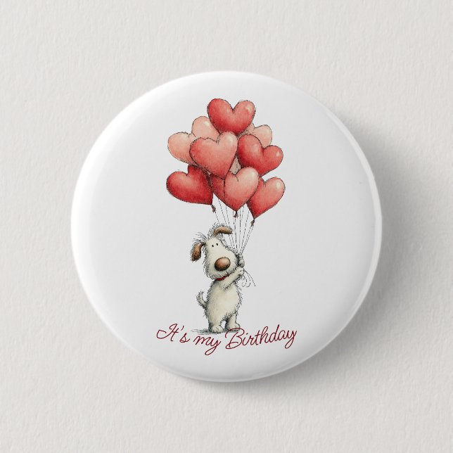 Chapa Redonda De 5 Cm Globos de perro lindos Cumpleaños Feliz (Anverso)