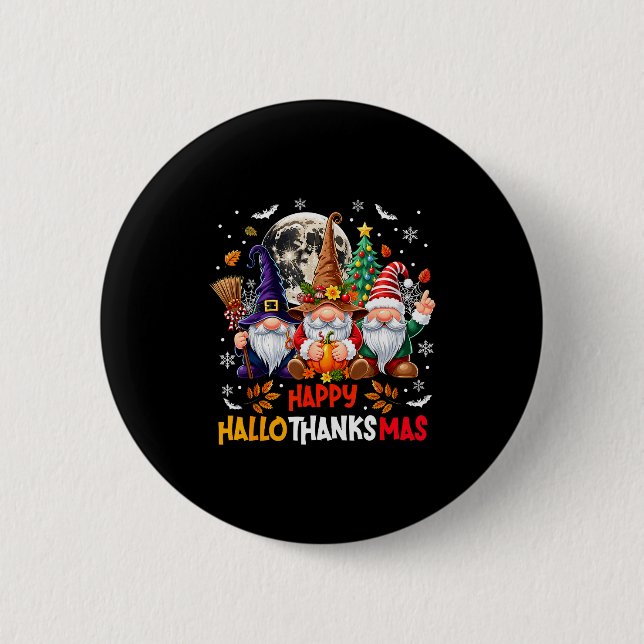 Chapa Redonda De 5 Cm Gnome Hallothanksmas Halloween Thanksgiving Christ (Anverso)