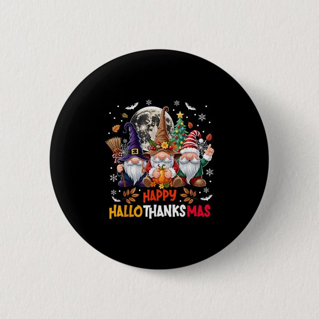 Chapa Redonda De 5 Cm Gnome Hallothanksmas Halloween Thanksgiving Christ (Anverso)